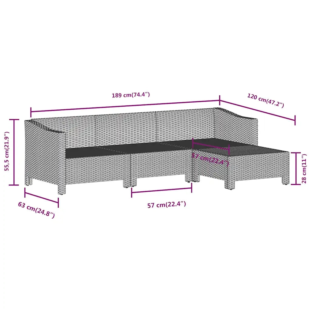 Set Divani da Giardino 4 pz | Set Salotto da Giardino con Cuscini in Polyrattan Grigio