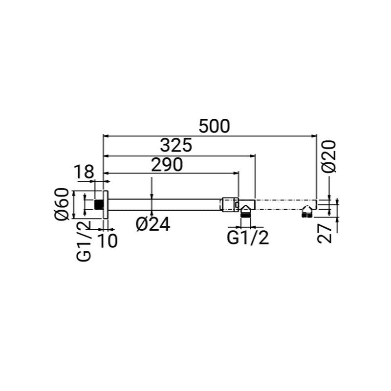 Braccio doccia in ottone estensibile da 35 a 50 cm