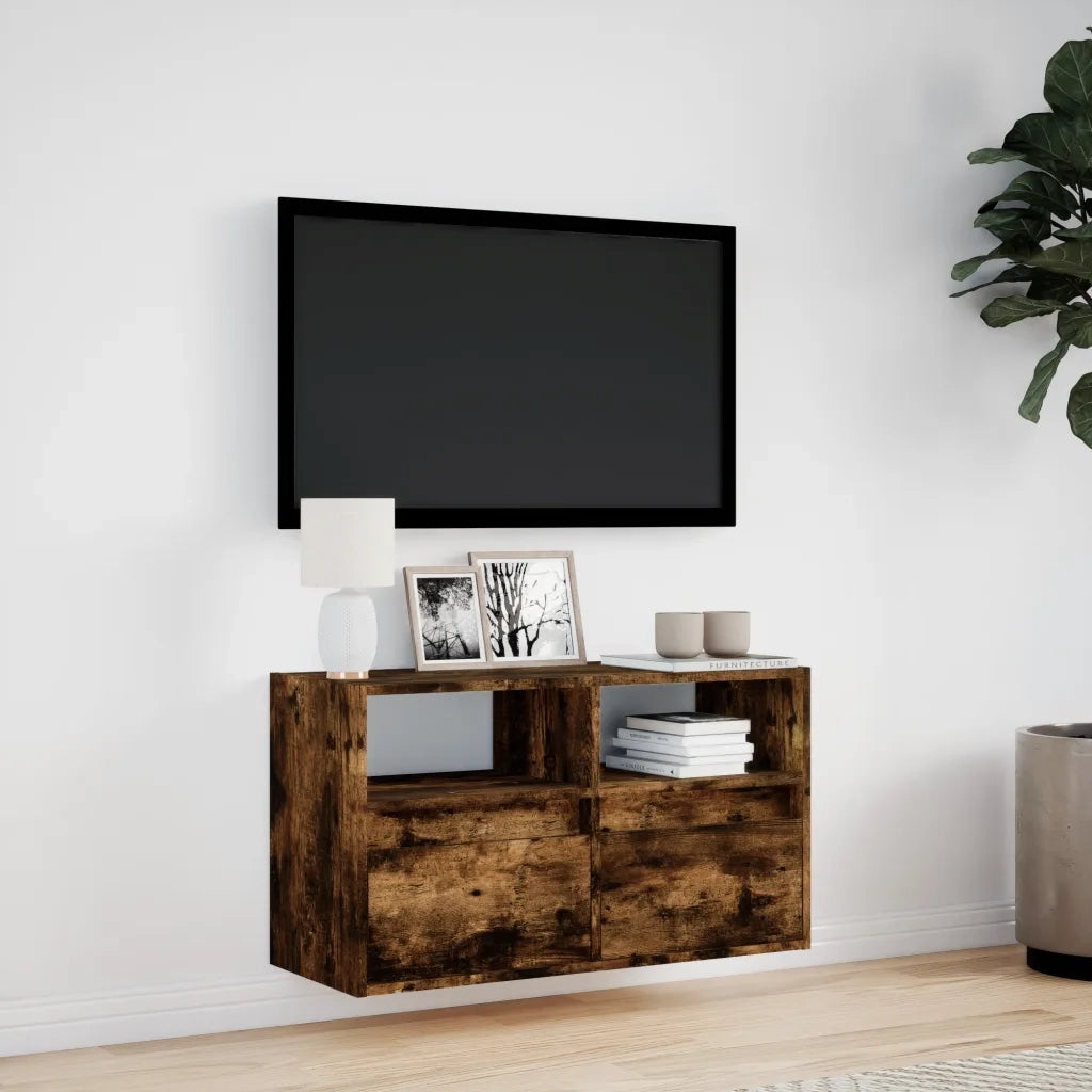 Mobile TV a Parete con Luci LED Rovere Fumo 80x31x45 cm