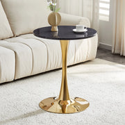 Tavolino Rotondo da Salotto ¨C MINIMAL ¨C MDF Effetto Marmo Nero, Gambe Dorate, ?60 cm