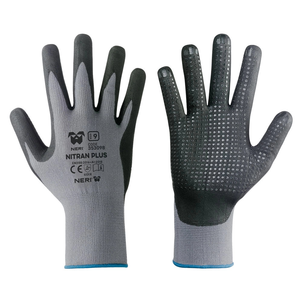 GUANTI NYLON / NITRILE 'NITRAN PLUS' Tg. 8- 12 coppia  - NERI