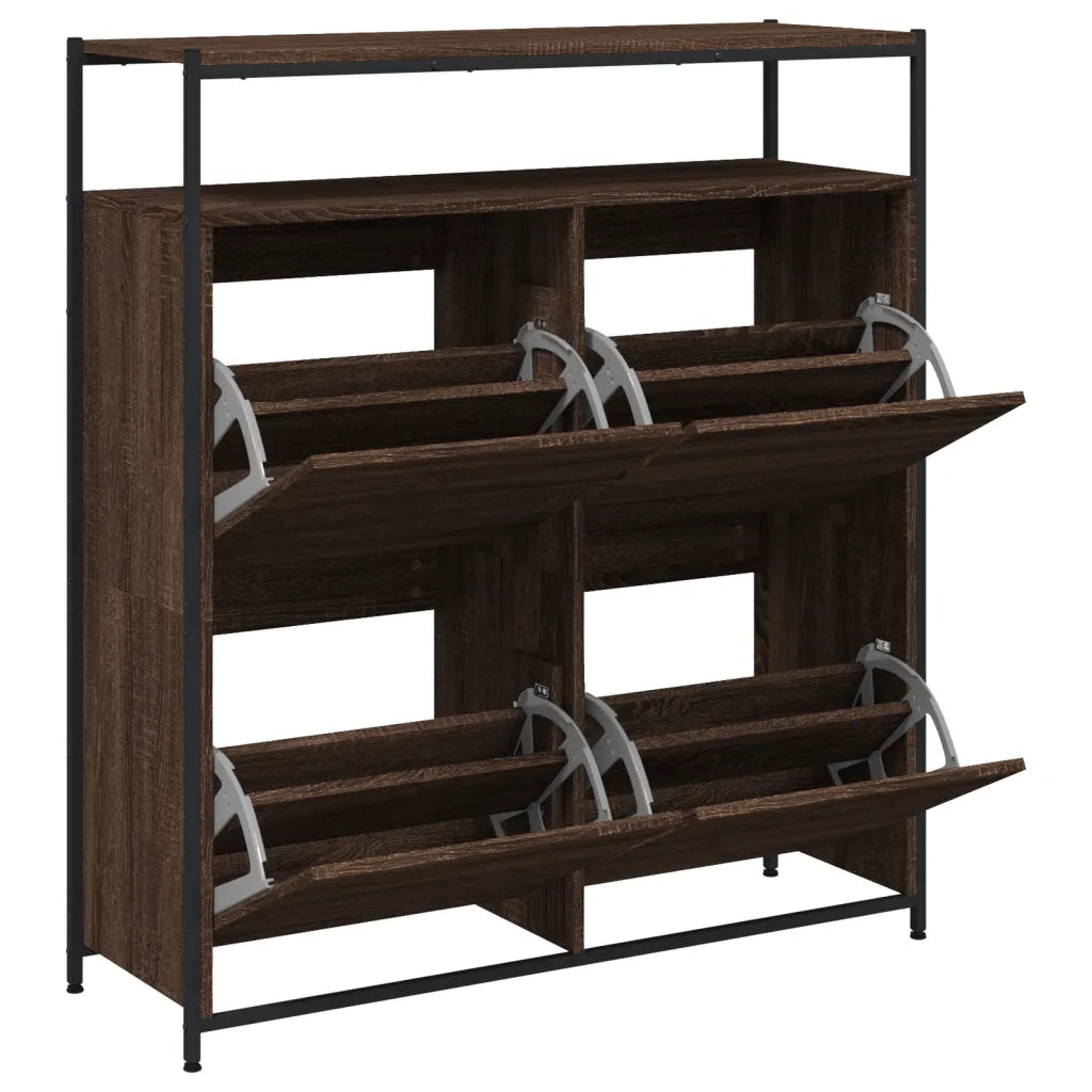 Scarpiera | Mobile per scarpe 4 Cassetti Ribaltabili Rovere Marrone 100x34x112 cm
