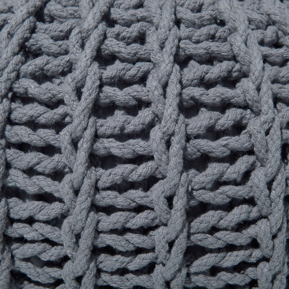 Pouf ottomana grigio in cotone lavorato a maglia perline EPS riempimento rotondo piccolo poggiapiedi 50 x 35 cm