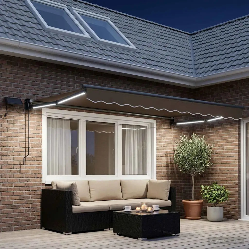 Tenda retrattile manuale con LED Tortora 3425633