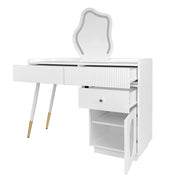 Toeletta con 2 Cassetti e 1 Anta; Specchio con LED; per Camera da Letto; in Truciolare; 100 x 40 x 75 cm