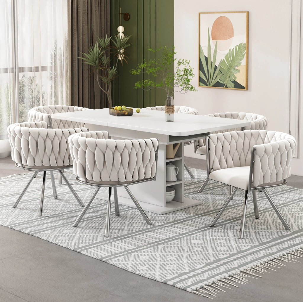 Set 2 sedie da pranzo girevoli 360° in velluto beige