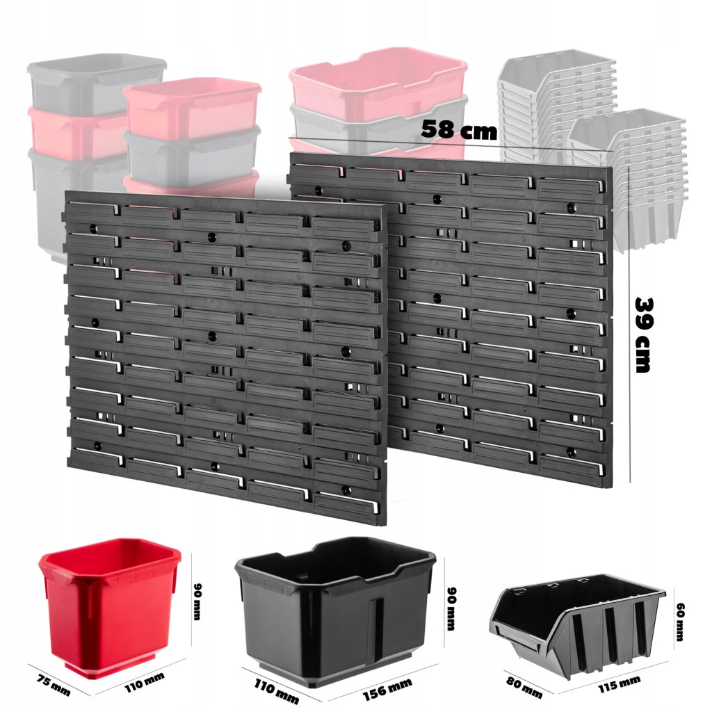 Pannello portautensili KADAX da parete per officina, 116x39 cm, 14 scomparti, 20 supporti, garage.