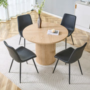Tavolo da pranzo rotondo per 4 persone con 4 sedie, piano in MDF, nero e naturale