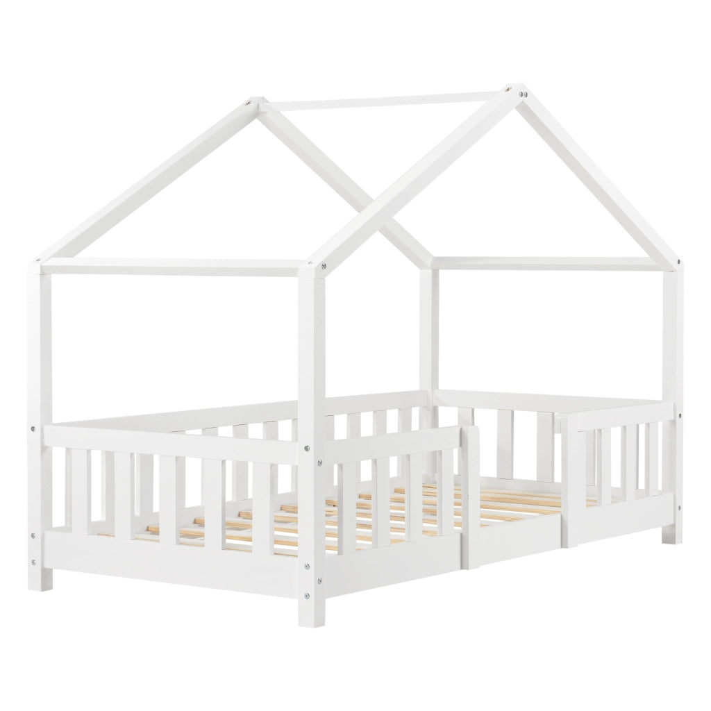 Letto per Cameretta Treviolo a Forma di Casetta 70x140 cm Bianco [en.casa]