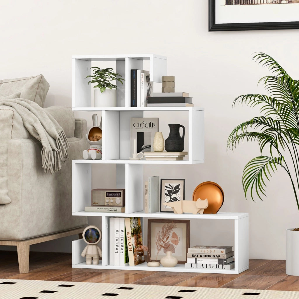 Scaffale a 5 livelli con cubi aperti-Libreria geometrica a mensole con kit antiribaltamento per soggiorno Bianco