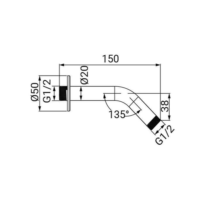 Braccio doccia 15 cm, cromato