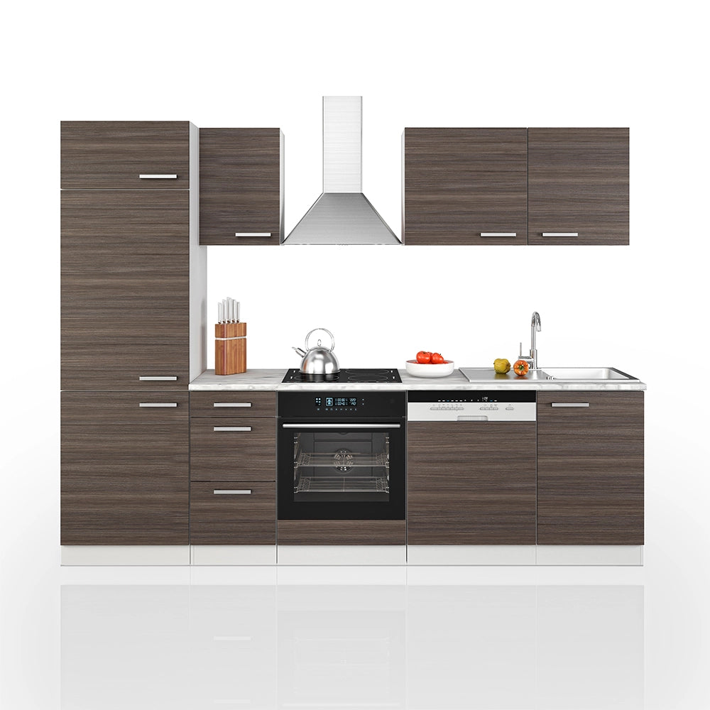 Vicco Cucina componibile Grigio prezioso/bianco 270 cm senza piano di lavoro con striscia LED