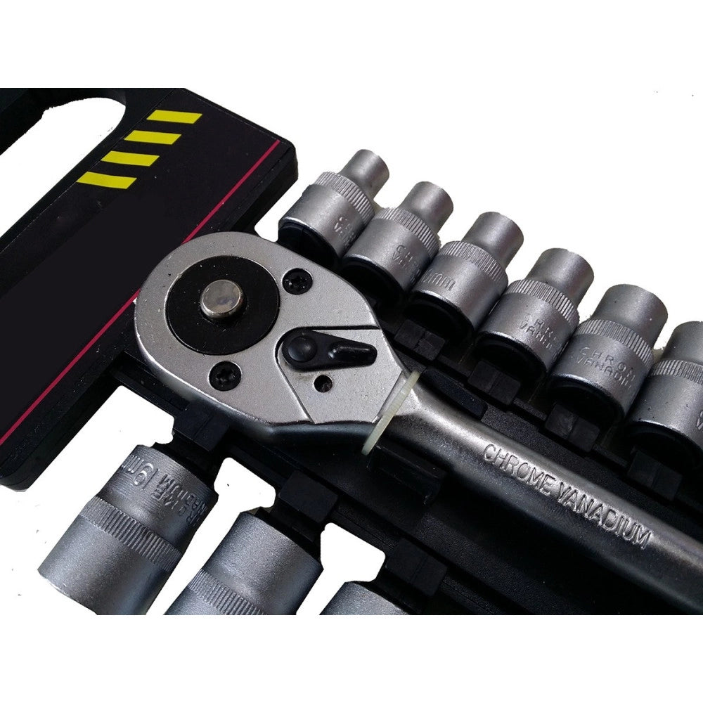Trade Shop - Serie Chiave A Cricchetto Reversibile 1/2" Kit Da 19pz Con Bussole Esagonali -