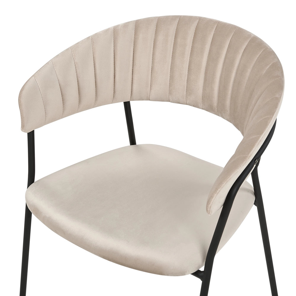 Set di 2 sedie da pranzo in tessuto vellutato grigio talpa Rivestimento in metallo nero Gambe con braccioli Schienale curvo Design moderno e contemporaneo