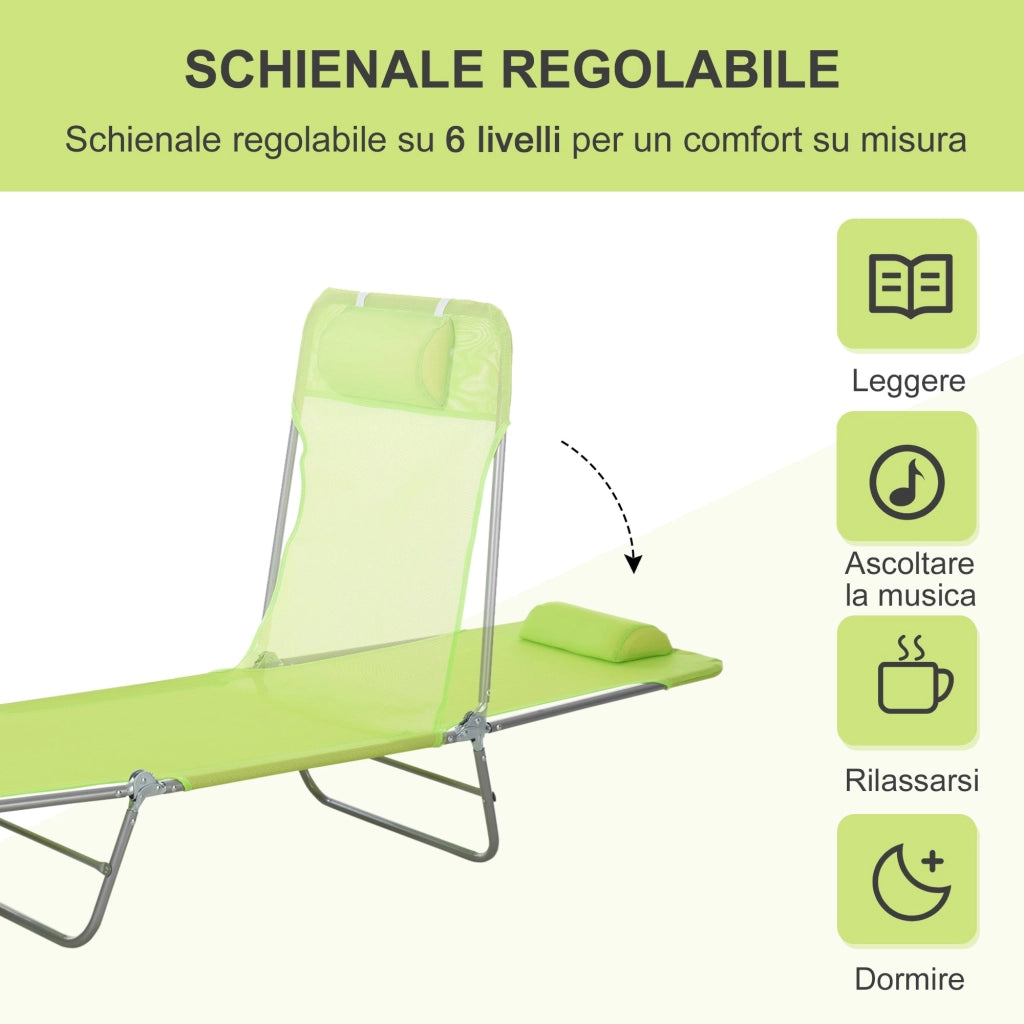 Lettino Prendisole in Acciaio Pieghevole Reclinabile Verde chiaro