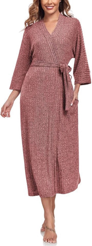 Kimono da Bagno Donna Leggero Spesso Lungo Sauna Gilet di Casa Abito da Passeggiata in Velluto Rosso Scuro Dimensione XL