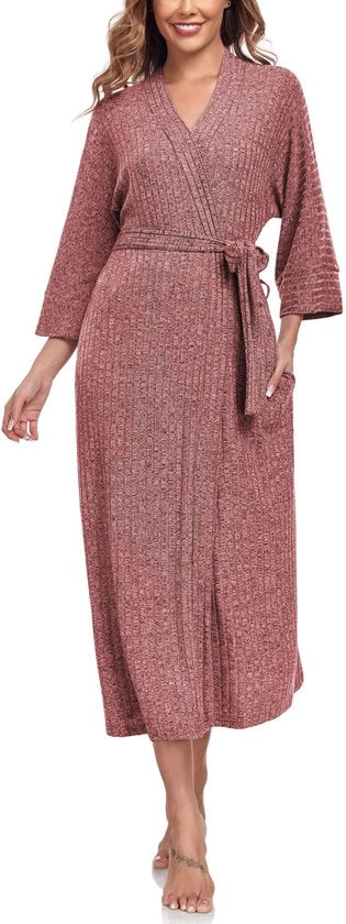 Kimono da Bagno Donna Leggero Spesso Lungo Sauna Gilet di Casa Abito da Passeggiata in Velluto Rosso Scuro Dimensione XL
