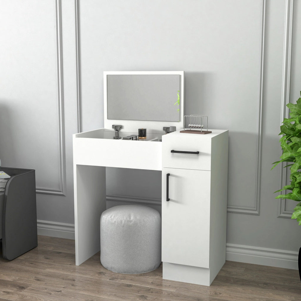 Mobile da Trucco Lequile, Toeletta Specchio Incluso, 74x38x108h cm Bianco
