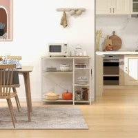 Mobile Cucina Moderno a 4 Ripiani con Cestino e Ganci in Legno e Acciaio, 90x40x84.5cm, Quercia e Bianco