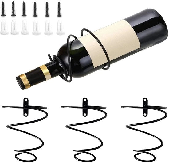 Set di 3 contenitori per vino a spirale da appendere al muro - Materiale metallico - Nero - Duraturo e resistente all'ossidazione - Wijnrek