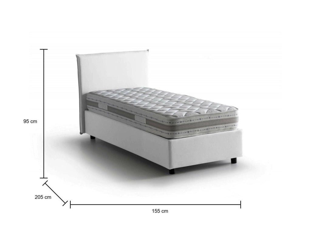 Letto matrimoniale Alion, Letto contenitore con rivestimento in tessuto, Made in Italy, Apertura frontale, con materasso cm 140x190 incluso, Bianco