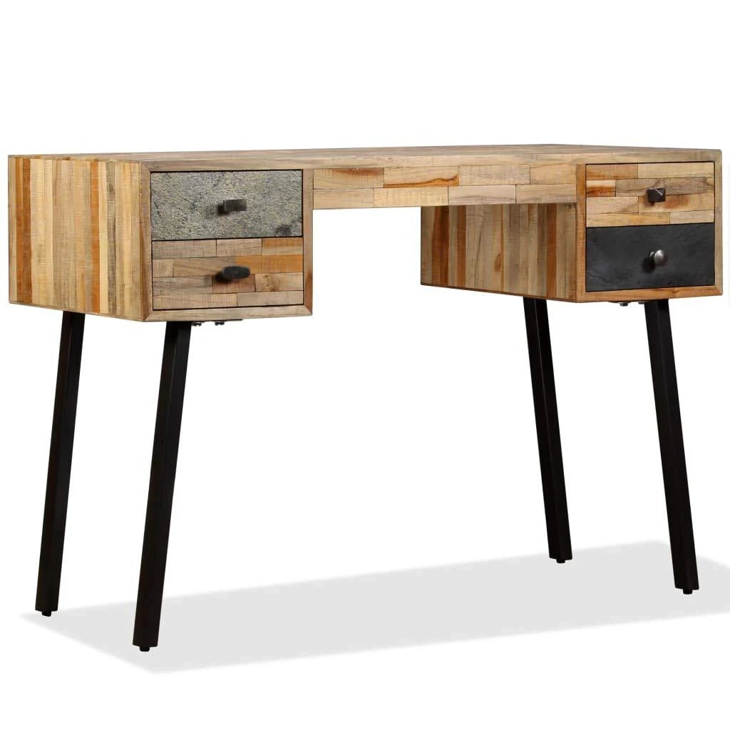 Scrivania tavolo da lavoro per computer massello di teak recuperato 110 cm 0502070