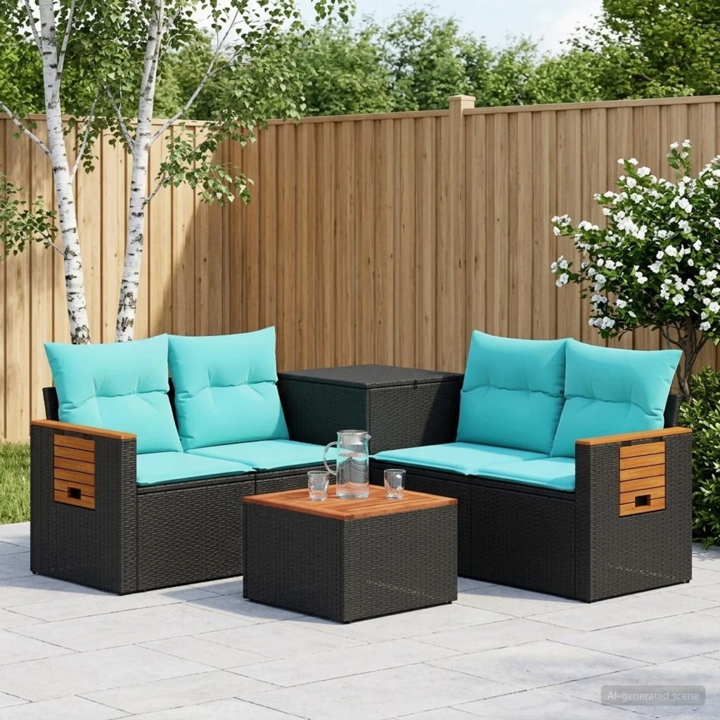 Set di divani 6 pz Nero e Blu Rattan sintetico e Acciaio 3447660