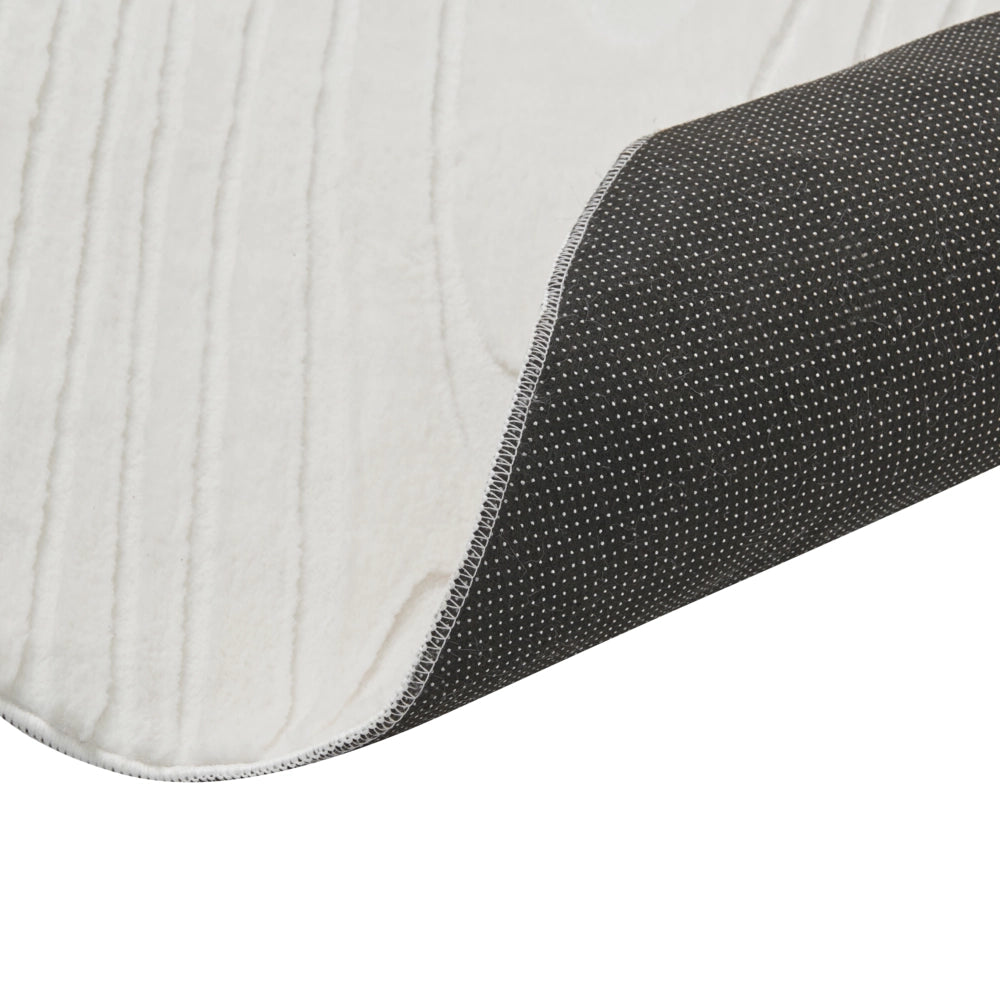 Tappeto in pelliccia sintetica di coniglio, bianco sporco, in poliestere, 160 cm rotondo morbido, a pelo lungo, motivo geometrico