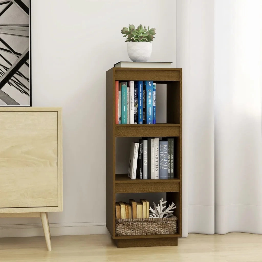 Libreria Divisorio-Scaffale per Libri-Mobile di Stoccaggio Ambra in Legno Massello di Pino