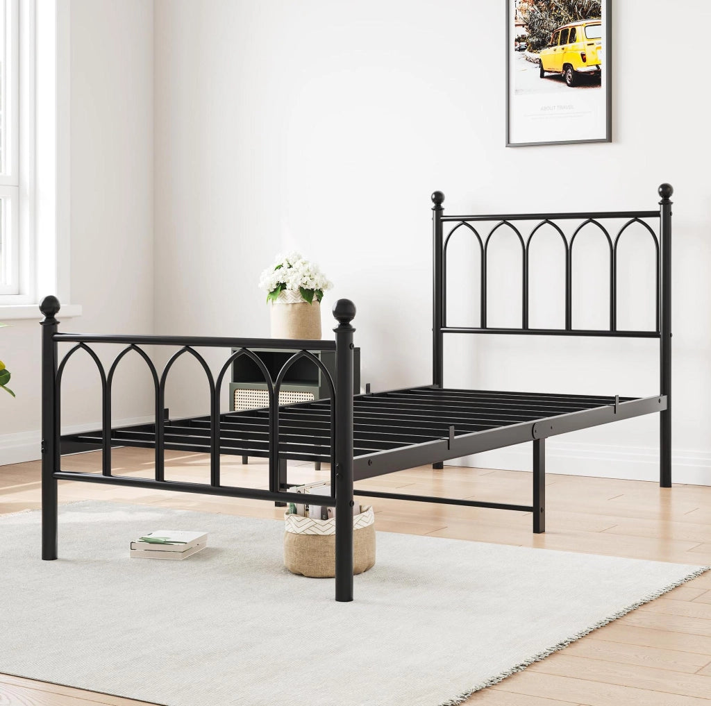Struttura letto singolo in metallo 90x200 cm con testiera alta; nero