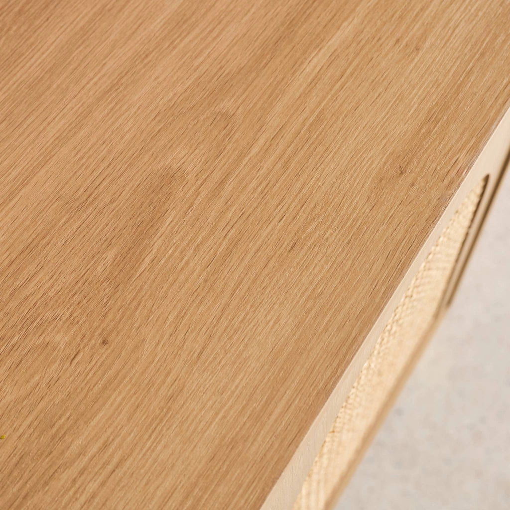 Credenza decorazione legno e canna 3 ante 120cm, marrone naturale