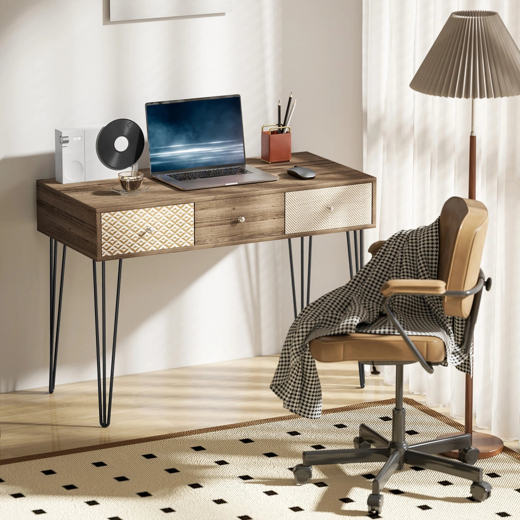 Scrivania in Legno con Cassetti ¨C zephmum ¨C Marrone 105x50x75 cm