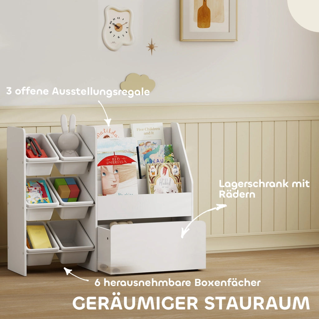 Libreria per bambini con cassetti e rotelle ¨C zephmum ¨C bianco, MDF, 100x30x80 cm