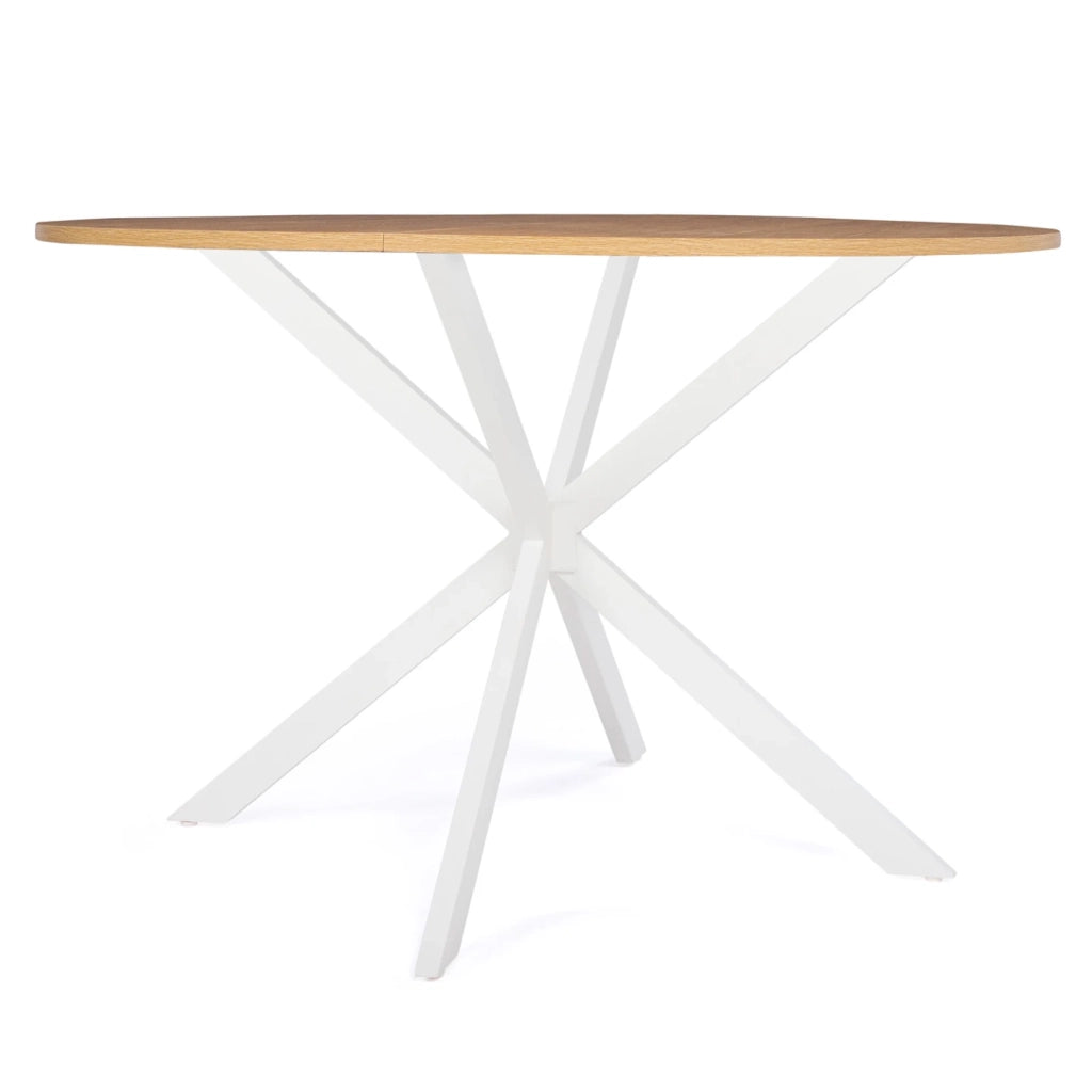 IDMarket - Tavolo da pranzo rotondo ALIX, legno e gambe a ragno bianche, 4-6 persone, 110 cm