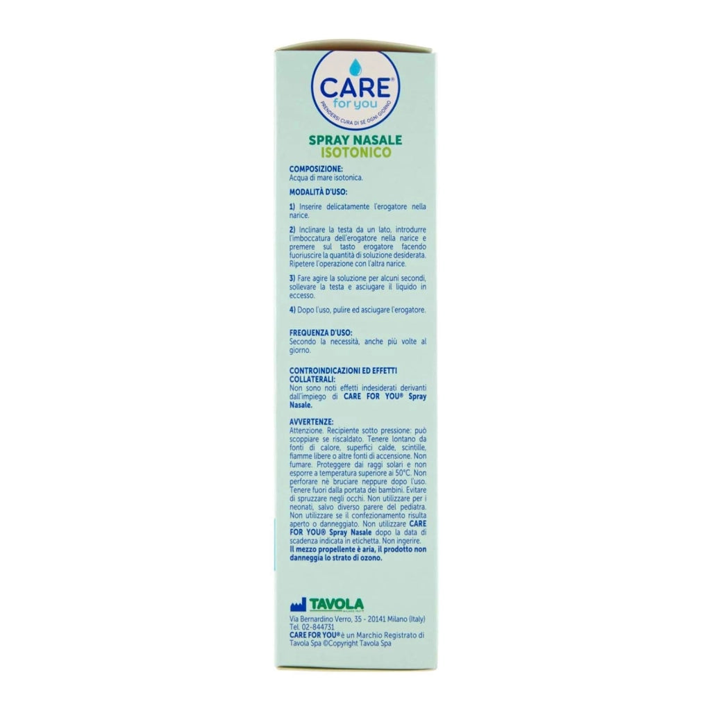 CARE for You Spray Nasale Isotonico Nebulizzato, con Acqua di Mare Ricca di Oligoelementi, per la Pulizia Quotidiana del Naso, 125ml