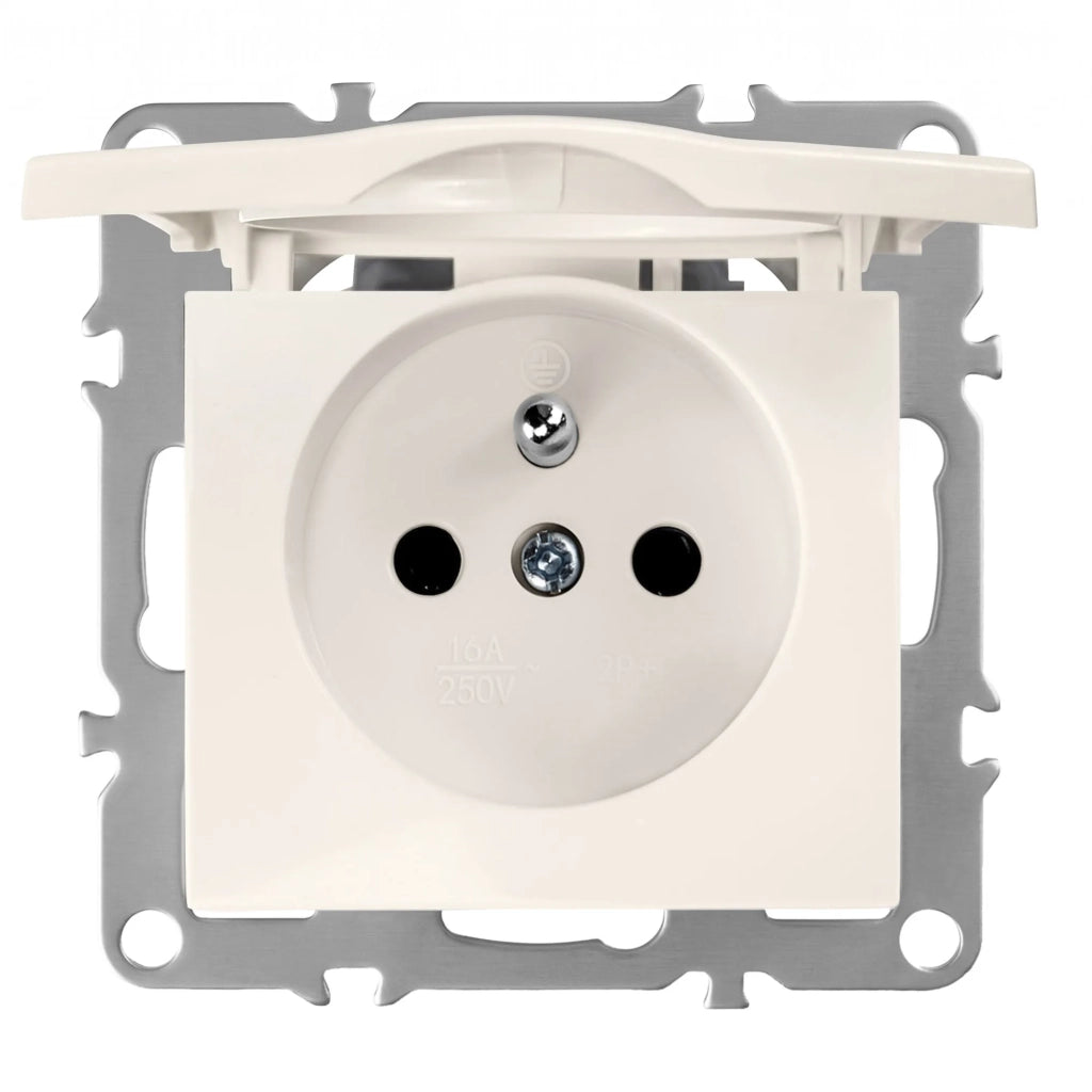 Presa Singola Con Messa A Terra E Coperchio Oste Jnh005-g Beige