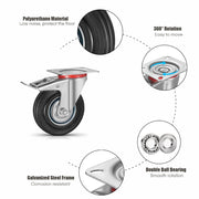 Confezione da 4 Ruote per Carichi Pesanti, Rotelle Girevoli da 160 mm con Freno, Fino a 600 kg, Rotelle per Pallet, Ruotabili a 360°, Nessuna Rumorosità (2 Rotelle con Freno, 2 Rotelle Girevoli)