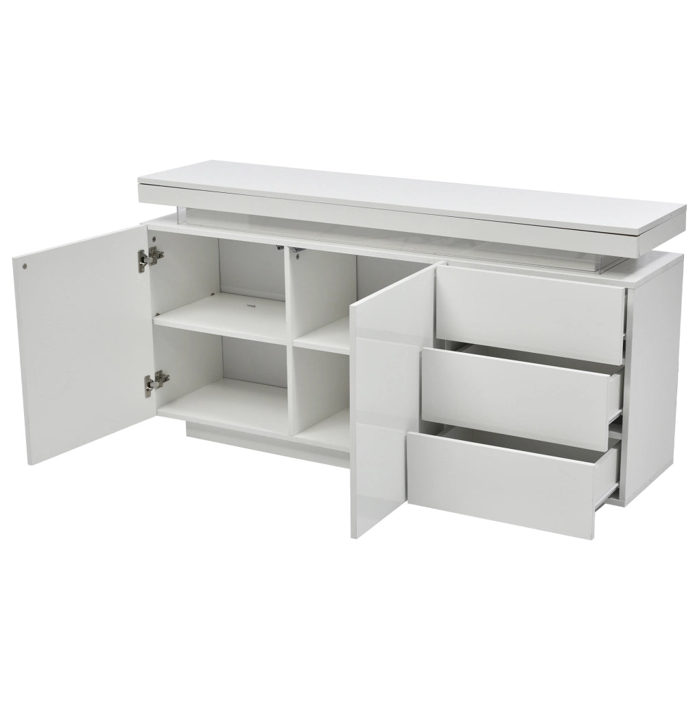 Credenza moderna bianca lucida con illuminazione LED e ampio spazio contenitivo