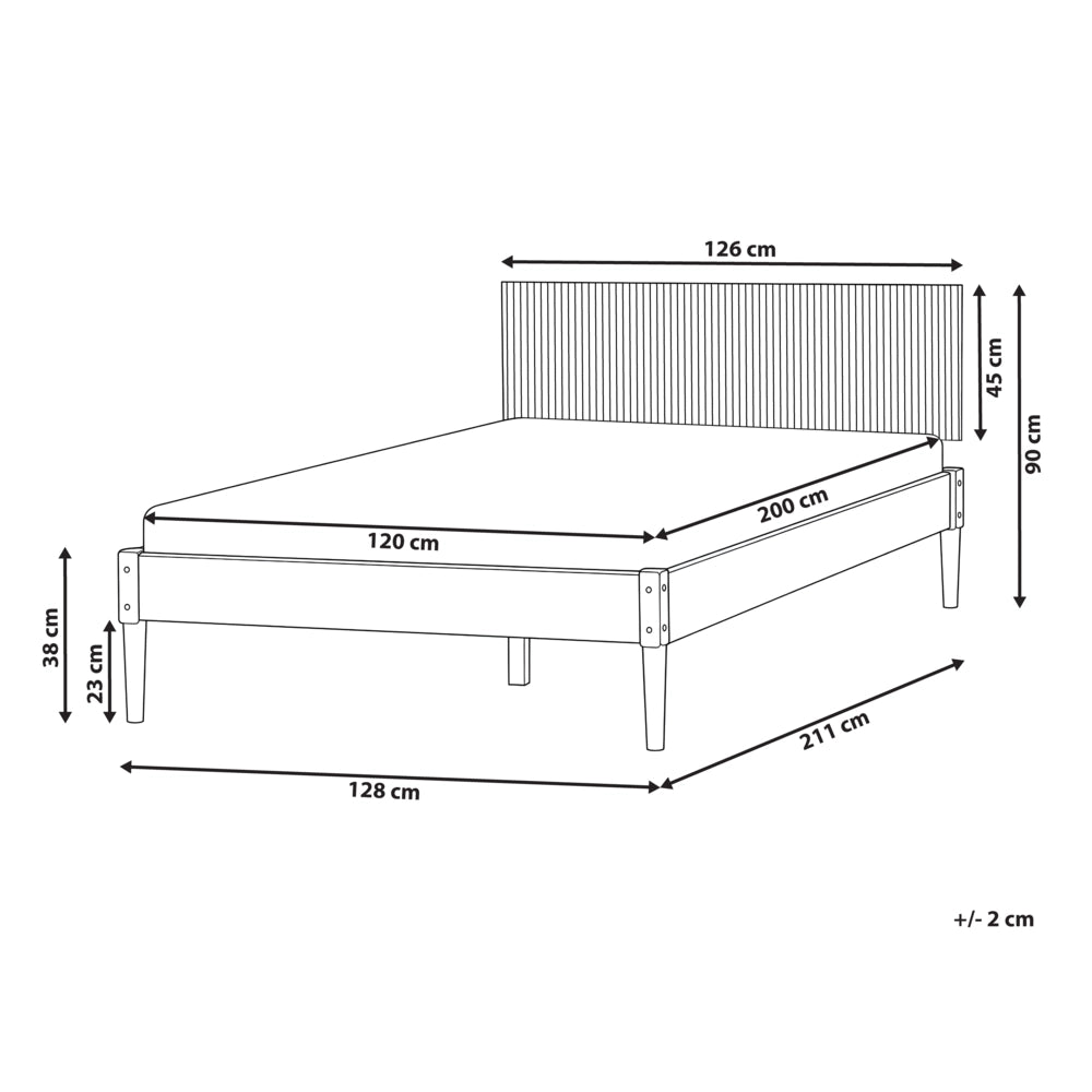 Letto matrimoniale in legno con base a doghe piane e testiera in legno marrone chiaro 120 x 200 cm stile scandinavo naturale