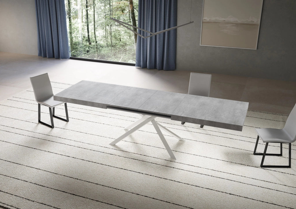 Tavolo allungabile 200/304x90 cm Niket cemento gambe bianche