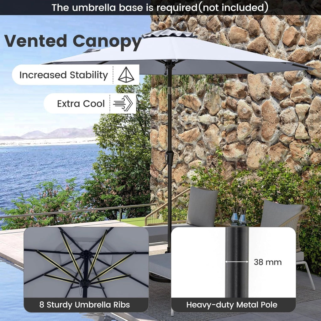 Ombrellone da Giardino Ø270cm, Ombrellone Inclinabile e Portatile, Anti UV e Antivento, Ombrellone da Esterno con 8 Ossa e Manovella, Ombrellone da Balcone, Mercato, Spiaggia