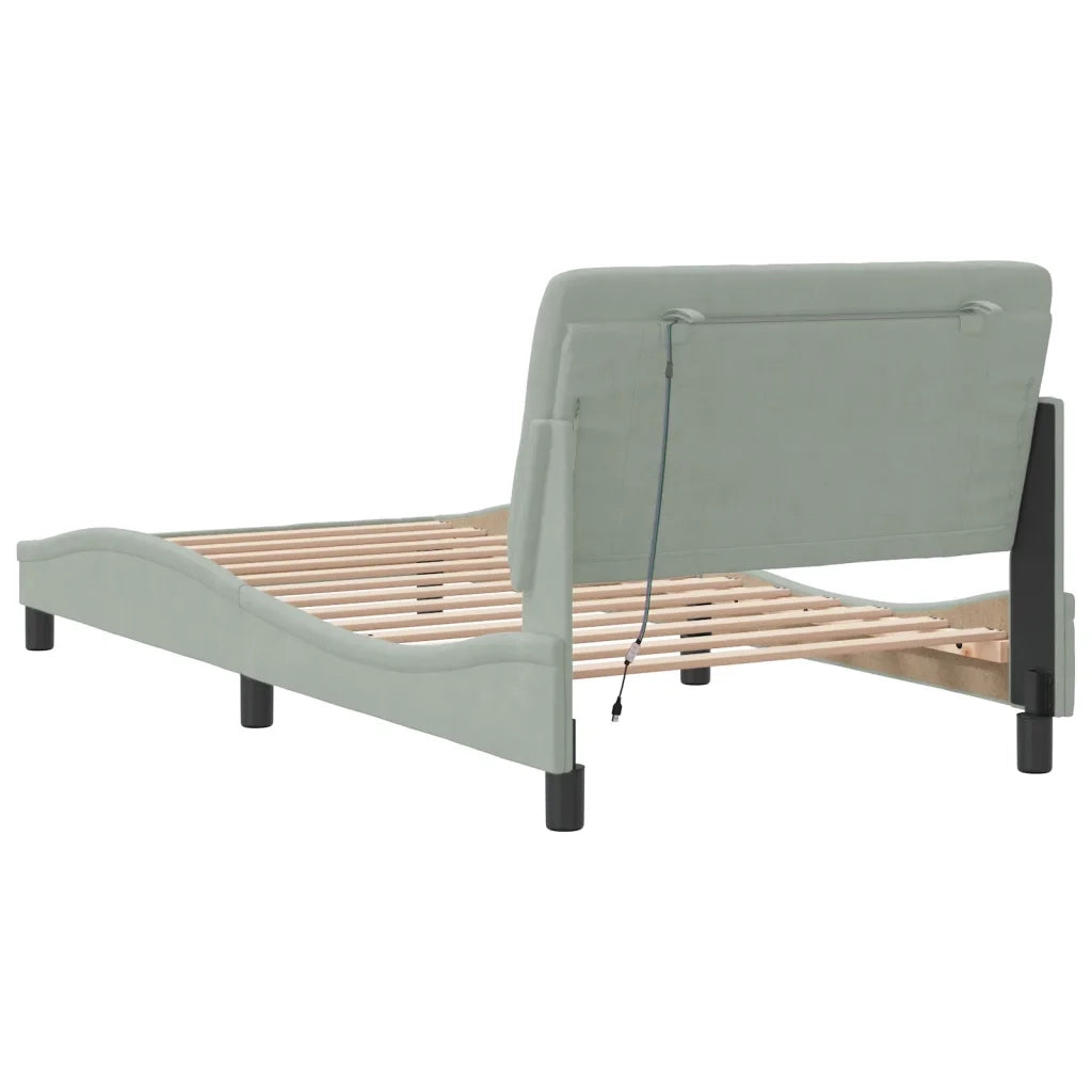 Giroletto con LED senza Materasso-Struttura Letto Grigio Chiaro 100x200 cm in Velluto