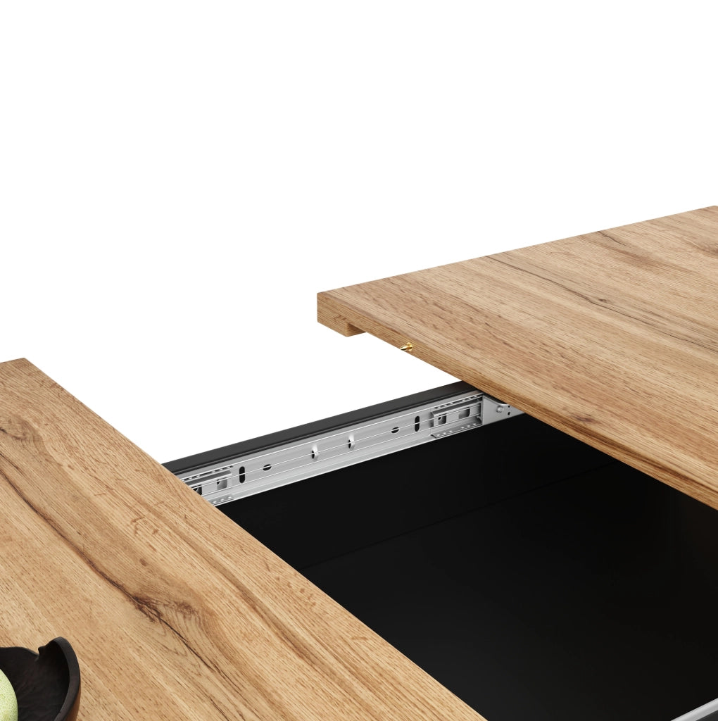 Tavolo da pranzo estensibile 110-140x70x76 cm in MDF nero con contenitore
