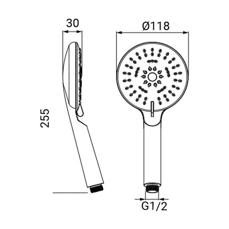 Doccia cromata a 3 getti con puntine autopulenti - serie prisma