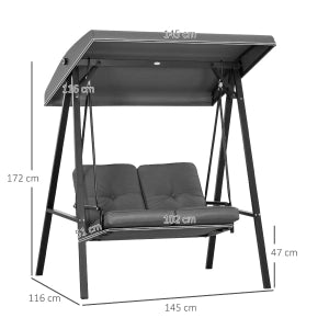 Dondolo da Giardino 2 Posti con Tetto Regolabile e Cuscini ¨C MINIMAL ¨C Antracite, 145x116x172 cm
