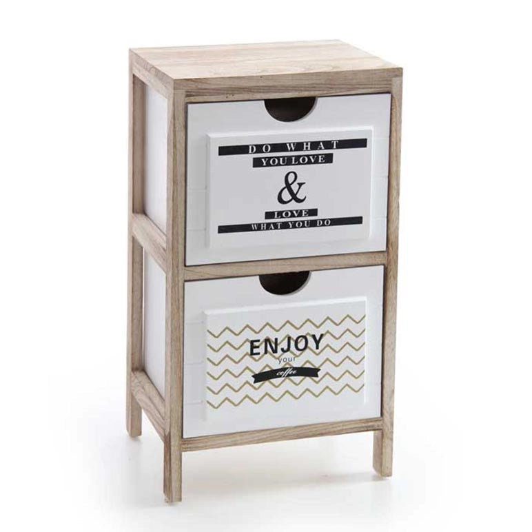 CASSETTIERA IN LEGNO DECORATA CON DUE CASSETTI 30 X 24 X 53 CM