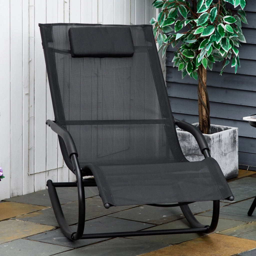 Poltrona Relax Dondolo Chaise Longue ¨C zephmum ¨C Tessuto Grigio Scuro 63x160x88 cm