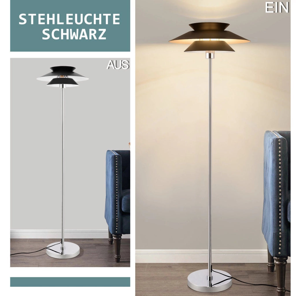 ZMH Lampada da terra vintage nera E27 metallo industriale 145cm interruttore pedale per camera letto ufficio