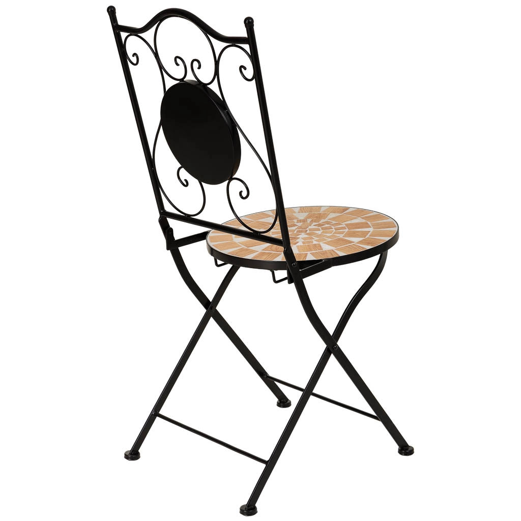 Set tavolo e 2 sedie in mosaico e ferro battuto nero, tavolo: P60x75h - sedia/e: P38x46-90h