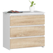 Comodino AKORD CL3 Bianca 60 cm 3 cassetti inserto frontale Sonoma Quercia 60x35x57 cm